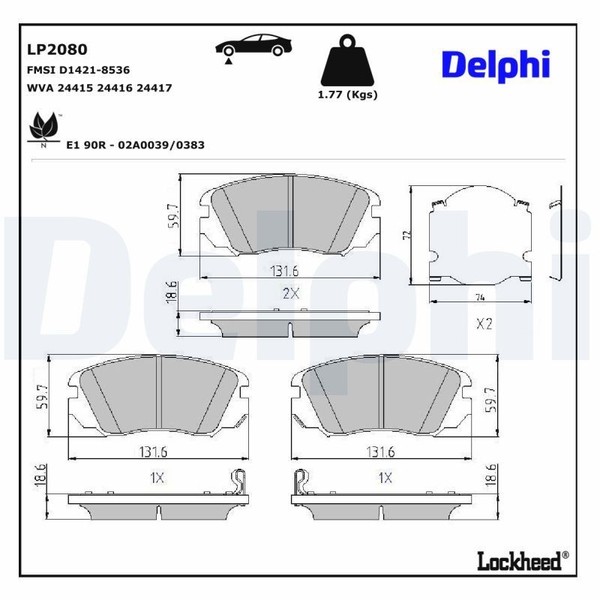 Delphi Bremsbelagsatz, Scheibenbremse LP2080 FüR Chevrolet Opel Saab-image