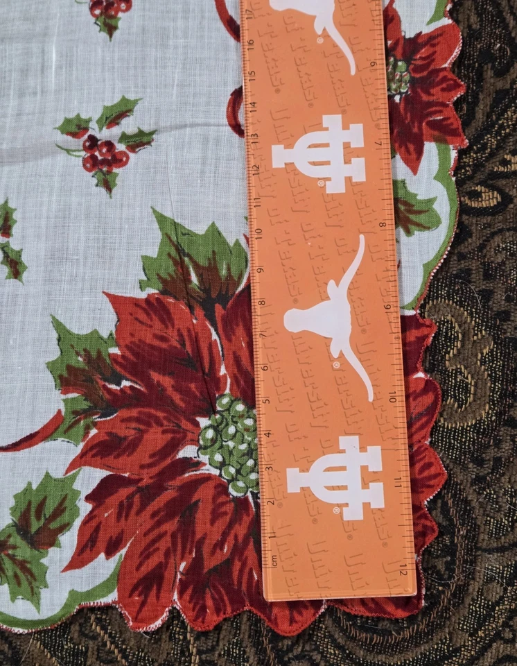 VTG Poinsettia Flower CHRISTMAS Ladies Handkerchief Hanky 1950's Wedding Party - Image 2 of 4