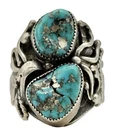 Vintage Navajo Sterling Silver Blue Turquoise Two Stone Ring Size 10.25