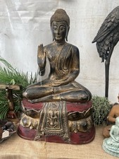 Antique Hand carved wooden buddha statue Painted and Decorated Heavy idol
