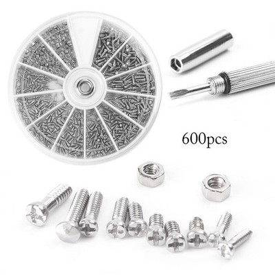 600PCS 12 Kind Small Screw Nut Assortment Kit M1/M1.2/M1.4/M2.5 + Screwdriver