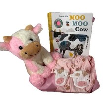 Farm Baby Shower Gift, Infant Girl Present, Welcome Newborn W/ Cute Cow Giftset