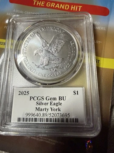 RARE $1 SILVER EAGLE PCGS GEM BU Marty York “Yea Yea” From 'THE SANDLOT' Signed