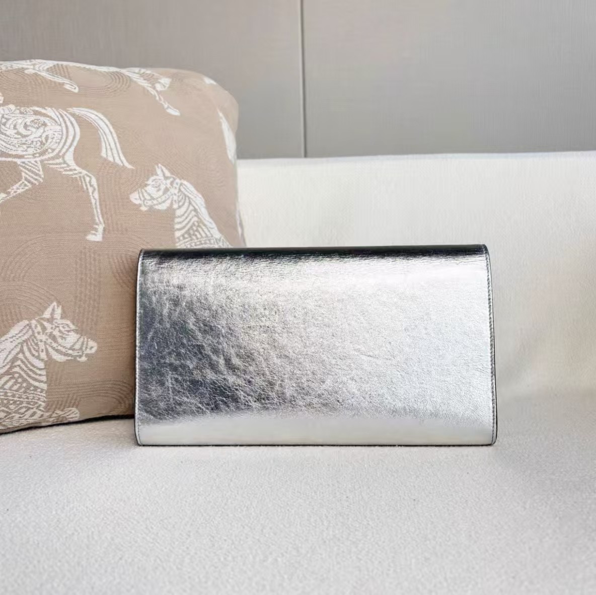 Yves Saint Laurent Clutch Bag Metallic Silver Leather YSL Used | eBay