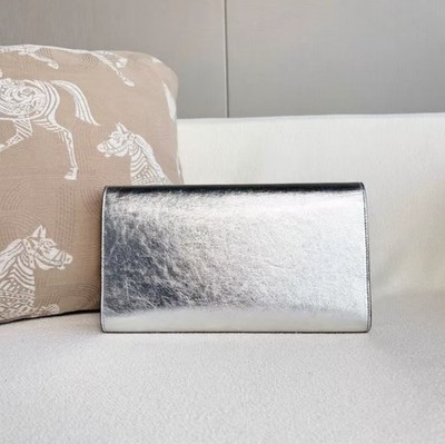 Yves Saint Laurent Clutch Bag Metallic Silver Leather YSL Used | eBay