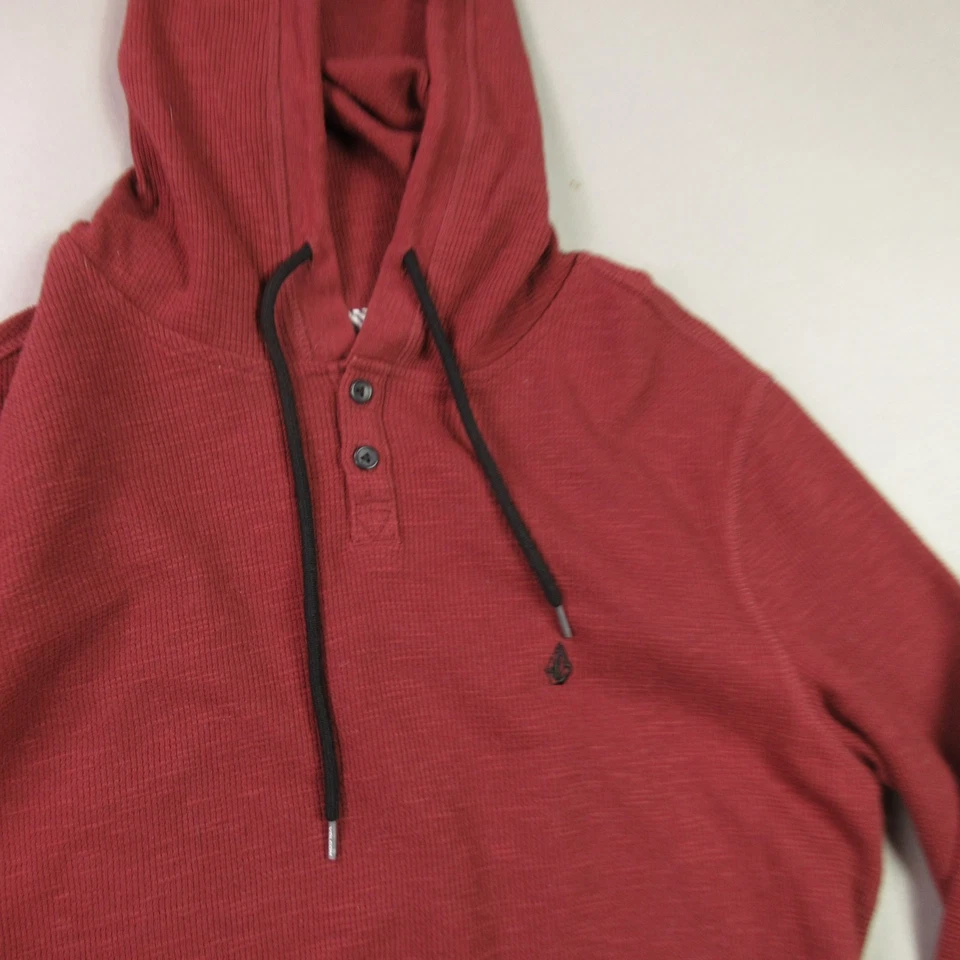 Volcom Hoodie Mens Small Long Sleeve Hooded 1/4 Button Outdoors Red - Image 2 of 4