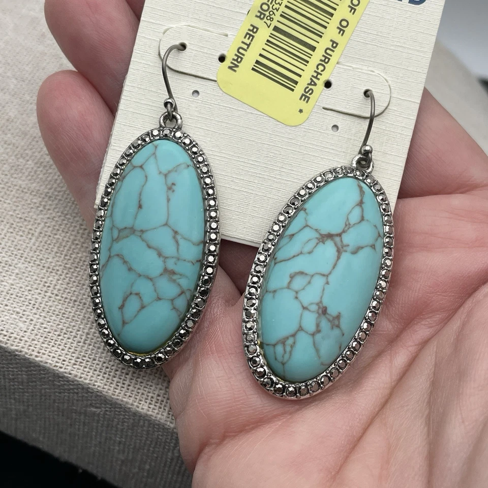 Lucky Brand 重构方解石银色吊坠耳环绿松石新品 — 第 4/4 张图片