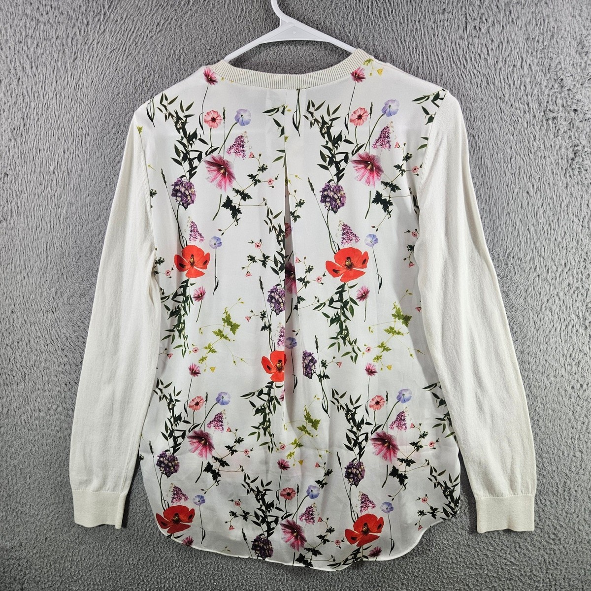 Ted Baker London Floral Back Mixed Media Sweater Cream Silk Blend