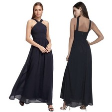 Lulus Maxi Dress Womens L  Air of Romance Navy Blue Lined Halter Neck Bridesmaid
