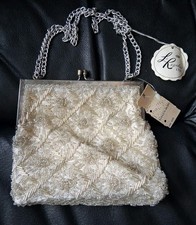 Vintage LA REGALE LTD. Beaded Evening BAG/PURSE w/Tags - Ivory  Silver - NOS