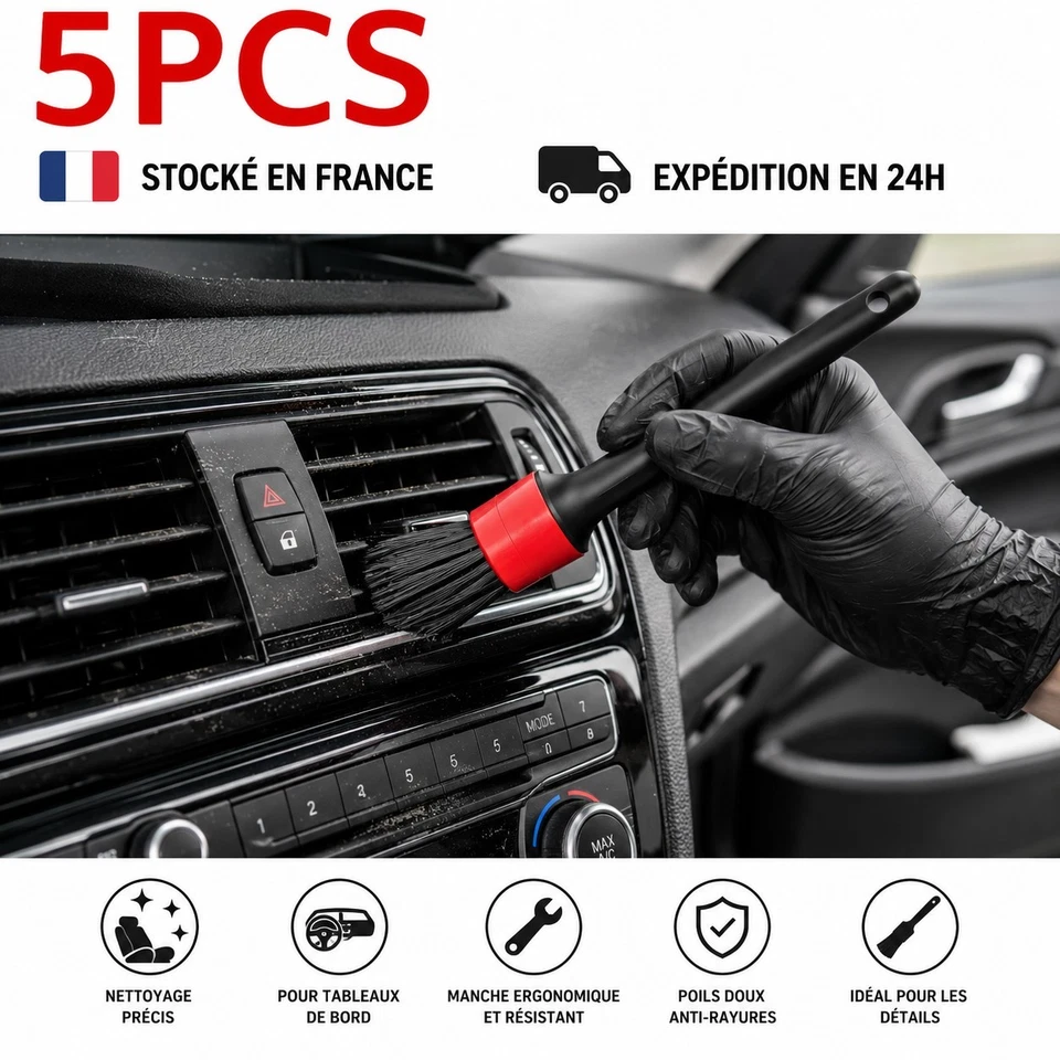 Lot de 5 Brosses de Nettoyage voiture, détails, brosse douce, intérieur auto - Photo 4/4