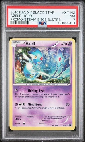 2016 POKEMON XY BLACK STAR PROMO STEAM SIEGE BLISTERS #XY142 AZELF-HOLO PSA 7