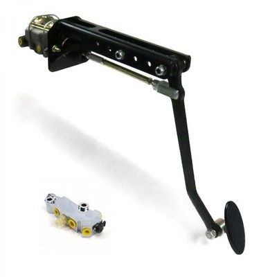 Universal adj FW Manual Brake Pedal kit Disk/DrumSm Oval Blk Pad 