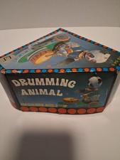 Vintage MS-565 Drumming Animal Tin Wind Up Toy Original Box  