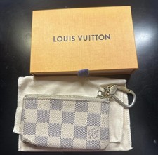 Louis Vuitton Checkered Key Pouch Beige Blue with Chain and Clasp