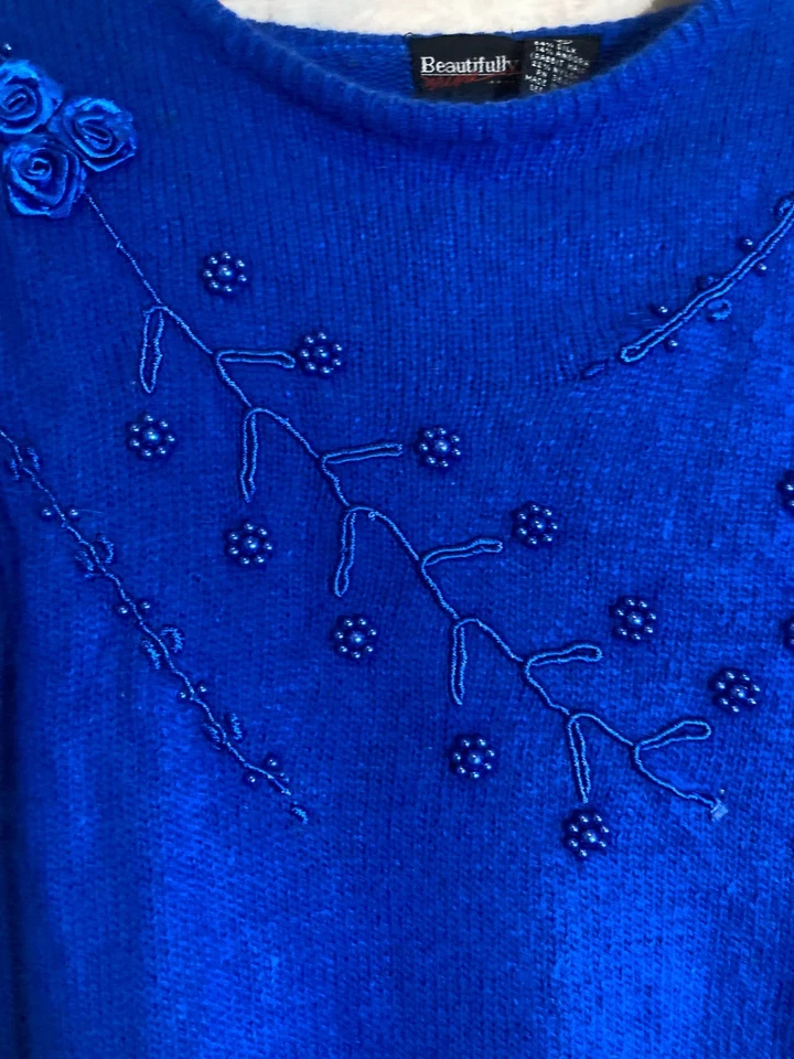 Suéter De Colección Hermosa Mina Grande Seda y Angora Pelo de Conejo Bobbles Cobalto Foto 4 de 4