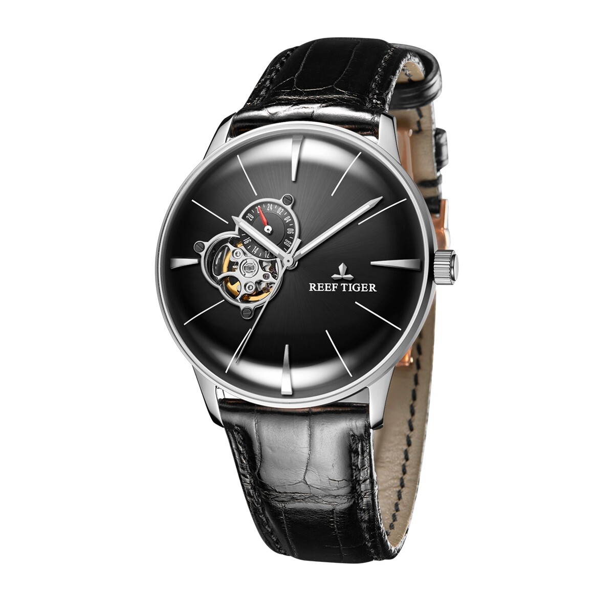 REEF TIGER  ブラック 時計 Reef Tiger Aurora Air Bubbles Black PVD Luxury Unique