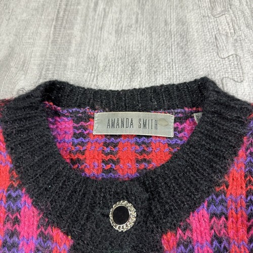 VTG 90S AMANDA SMITH ECLECTIC MOHAIR FUZZY BUTTON FRONT 4-POCKET CARDIGAN SZ L - Picture 3 of 6