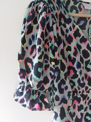SCAMP&DUDE FLUTE SLEEVE SHORT TEA DRESS KHAKI RAINBOW SHADOW LEOPARD SIZE  10 NEW | eBay UK
