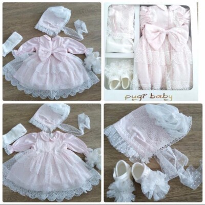 Baby Kleid Mädchen Hochzeit Taufe Geburtstag Rosa 5 teilig Baby Party
