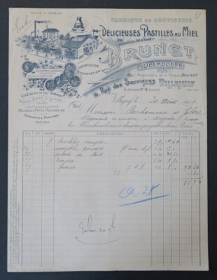 Rechnung 1909 BRÜNETTE HONIGTABELLE Villejuif Honey Bienenstock illustrierter Kopf 23