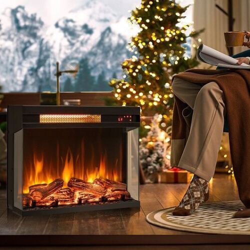 23 Inch 3-Sided Electric Fireplace 1500W Recessed Fireplace Insert-Black - Picture 2 of 5