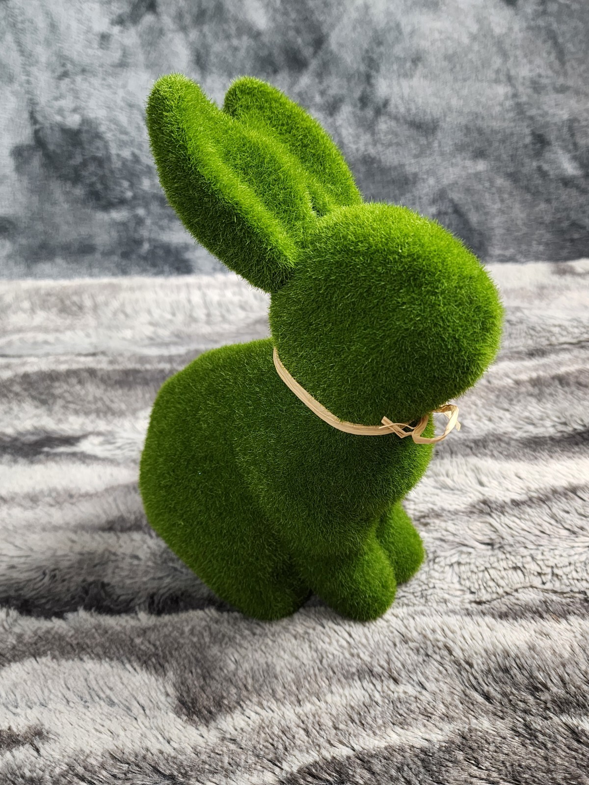 Bunny Rabbit Figurine Flocked Green Faux Grass Styrofoam Spring ...