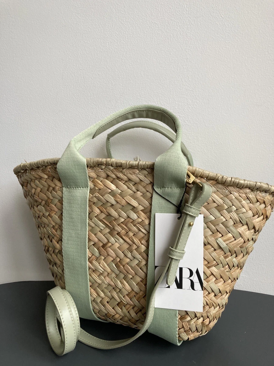 zara RAFFIA BASKET BAG crossbody strap handbag new with tags