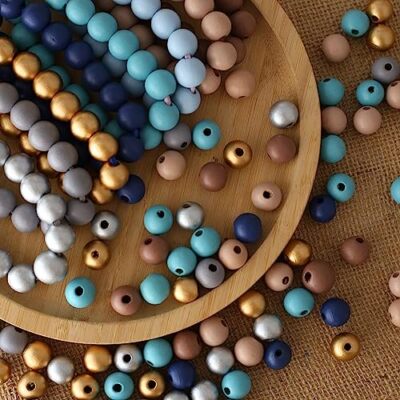 HERZWILD 500Pcs Colored Wooden Beads Round Blue Wooden Beads