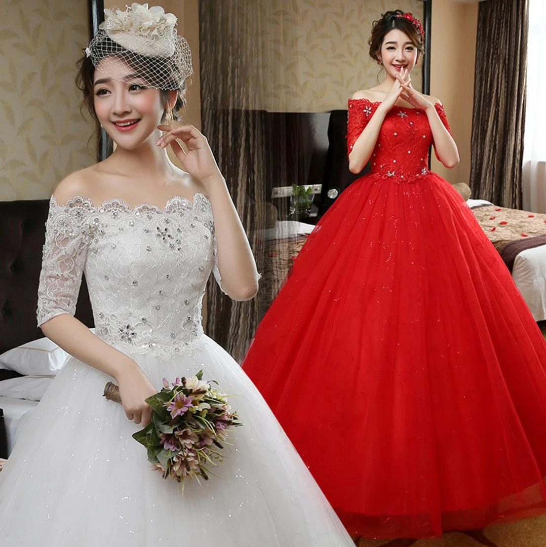 Vintage Red and Black Wedding Dresses A-Line with Appliques Beaded Bridal  Gowns | eBay