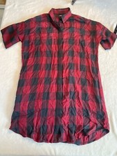 Madewell Red And Black Plaid Short Sleeve Button-Up T-Shirt Dress Tunic Sz. S