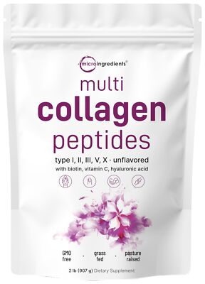 	Multi Collagen Protein Powder Unflavor   Type IIIIIIVX with Biotin 2 Pounds	
