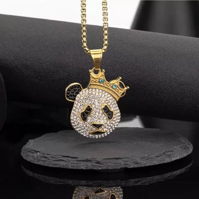 2.30Ct Round Cut Real Moissanite Panda Charm Pendant 14K Yellow Gold Plated