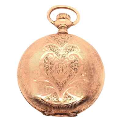 Antique 14K Yellow Gold Engraved Case Elgin Pocket Watch, circa