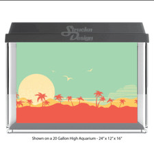 Red Yellow Blue Beach Sun Polyester Fish Tank Glass Backdrop Aquarium Background