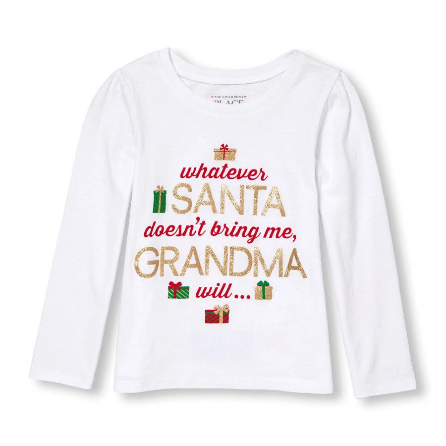 NUEVO CON ETIQUETAS Children's Place Girls 2T 3T 4T 5T Camisa Manga Larga ABUELA NAVIDAD #81117 Foto 2 de 3