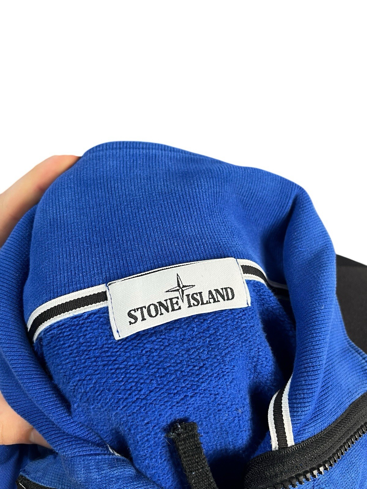 Stone Island Quarter Zip Jumper Men's Blue Cotton Plain Pullover Sweatshirt S image 6