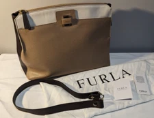 FURLA CLASSICO TRI-COLOR SHOULDER BAG BROWN/TAN/BEIGE  *BRAND NEW* 730.00 MSRP