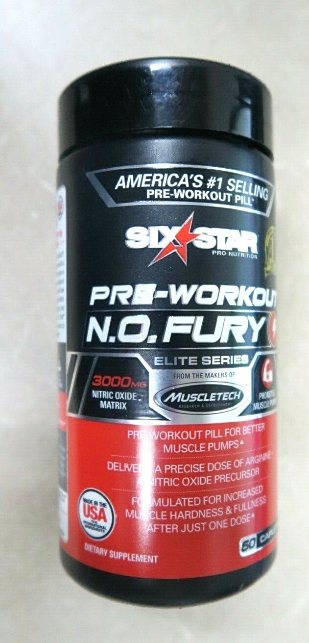 Six Star Muscletech PreWorkout N.O. Fury Elite Series 60 Caps Exp 01/