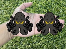 Yellow Eyes Angry Octopus Matte On Glossy Black Emblem Badge Custom New