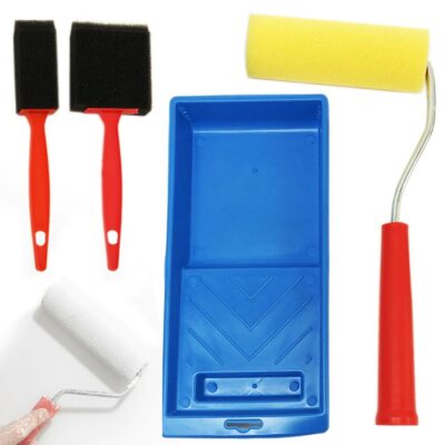 4PC Paint Roller Set 4'' Foam Tray Brushes Home Painting Supplies Wall Tool Kit
