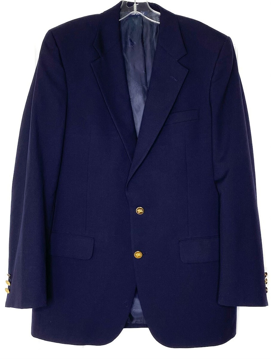 Burberry Burberrys' Prorsum Navy Blazer Suit Jacket Gold Logo