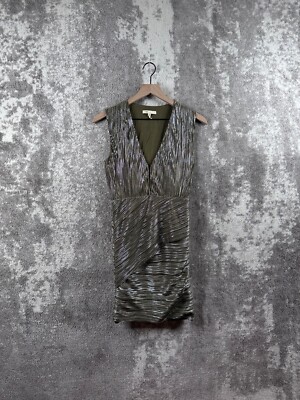 Maje Dress 36 / US 4 Womens Green Metallic Pleated Shift Cocktail Shiny |  eBay