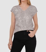 Vince Camuto Women's Silver Sequins V-Neck Dolman Sleeve Blouse Top Size S