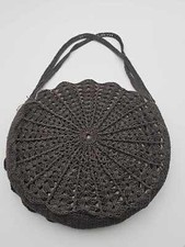 Vintage Circular Round Crochet Black Evening Purse W/ Art Deco Star Zipper 10.5