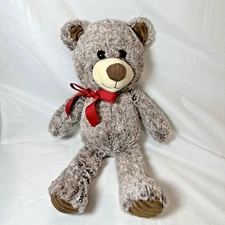 Hug Fun Brown Teddy Bear 17" Plush w/ Red Bow Stuffed Animal Soft & Cuddly