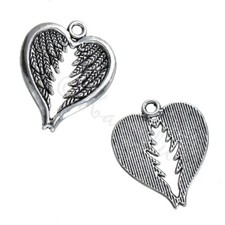 Angel Wing Heart Charms 30mm Antiqued Silver Plated Pendants C1705 -5, 10, 20PCs