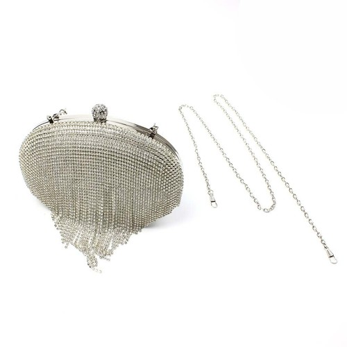 Pochette da cerimonia con strass clutch per abito donna elegante frange luminosa - Foto 5 di 6