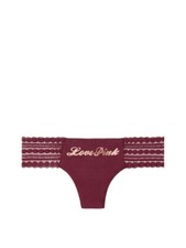 Victoria's Secret PINK Dot Lace Trim Thong Panty Ruby