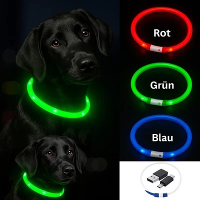 MARKENLOS LED Hundehalsband USB Leuchthalsband Hund Blinklicht wiederaufladbar anpassbar